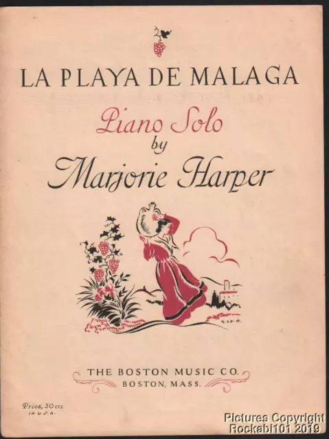 1953 Marjorie Harper Piano Solo Feuille Musique - La Playa De Malaga