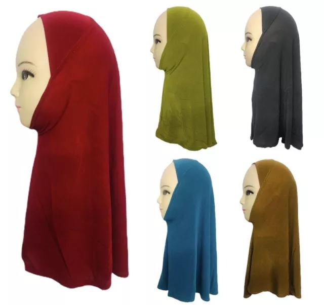 New Kids Small Girls One Piece Hijab Headscarf Plain Stretchy Lycra Muslim