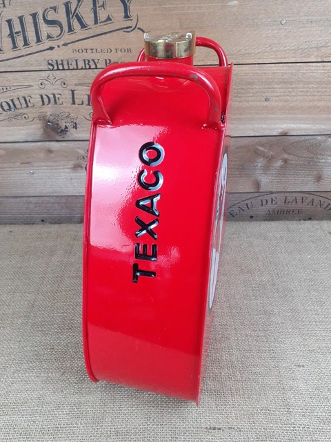 Retro vintage style Red Texaco triangular Oil petrol can Rectangular shaped 3