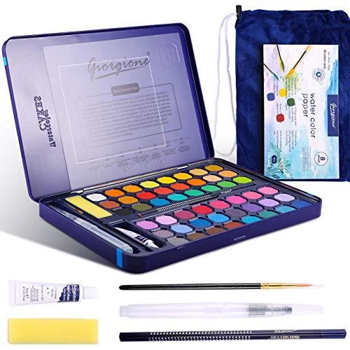 Aokyom Peinture Aquarelle Set48 Couleurs Peinture Aquarelle Adulte avec 3 Sty...