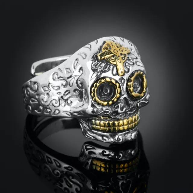 Silver Phantom Jewelry Adjustable Calavera Skull Ring size 7-11 NEW