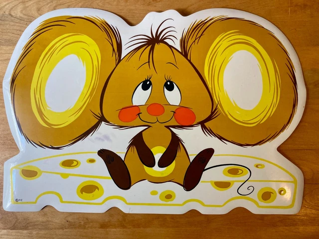 Vintage Large Eared Mouse Cartoon Kids Placemat Place Mat Retro Vinyl Tableware