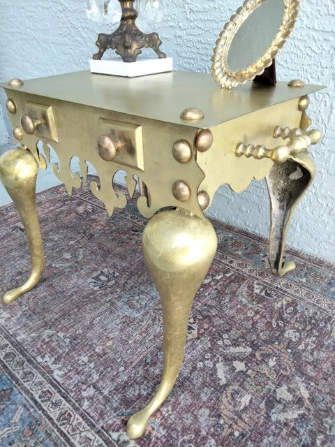 Antique Accent Side Table Brass Neo Baroque Surrealist 16" Mastercraft Style