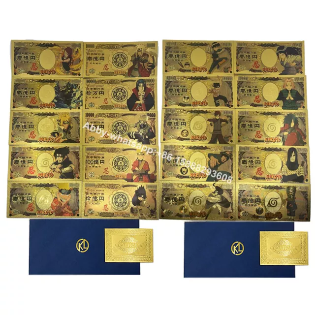 20 types Naruto gold plated banknote Japanese Anime golden card for collection