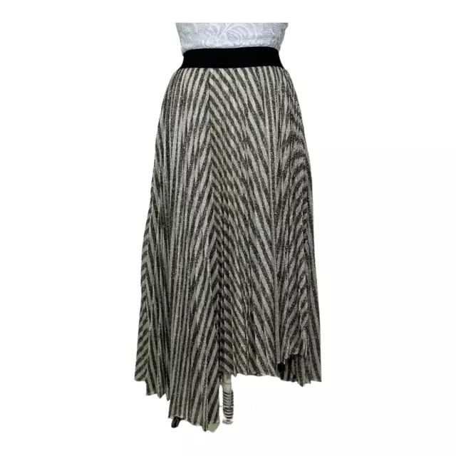 Maje Jungla Striped Lurex Asymmetrical Hem Midi Skirt Women 8 Maje 38 NWT