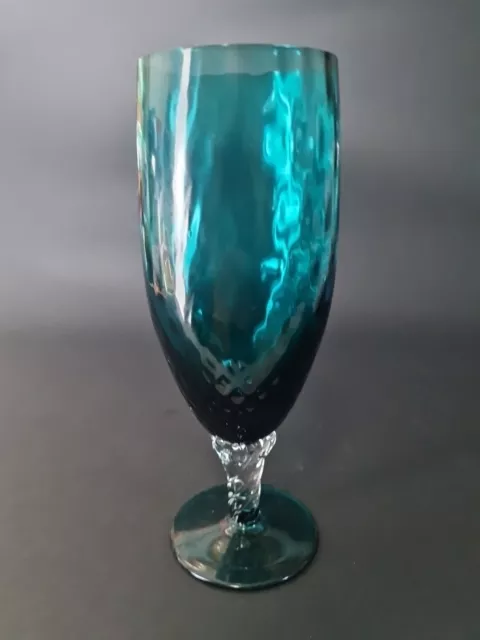 Vintage Empoli Teal Peacock Blue Coloured Goblet Glass Goblet Vase 17cm Tall