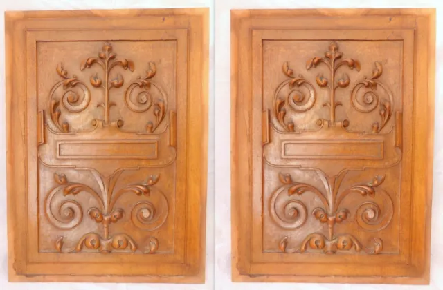 23" Antique French Carved Walnut PAIR Panel Gothic Salvage Foliage