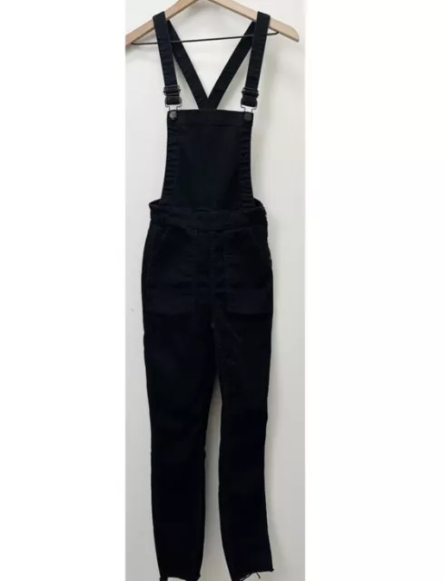 Madewell Women’s Skinny Denim Overalls Size XS Black Raw Hem Edition Stretch