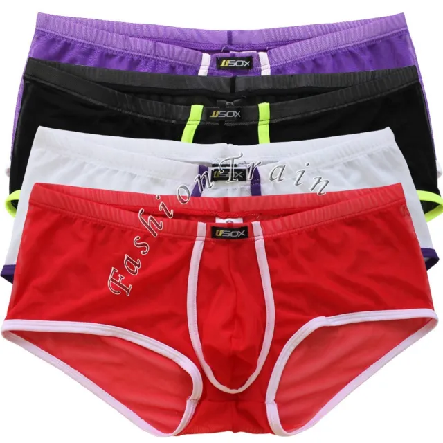 SEXY MENS SEE-THROUGH Boxer Briefs Sheer Mesh Pouch Underwear Panties ...