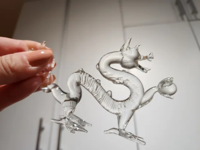 Clear Dragon Figurine Art Blown Glass Vintage Decco Collectible
