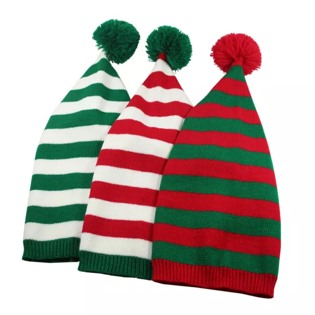 Adult Knitted Hat Cute Beanies Hat Striped Pompom Hat Claus Christmas Santa Elf