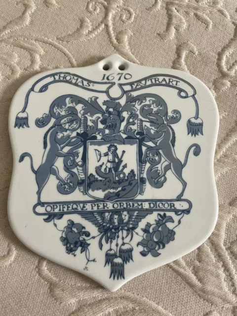 Vintage Glazed Apothecary Pill Tile. Delft Blue/Cream. Coat of Arms. London