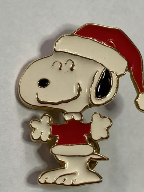 Snoopy in Santa Hat Brooch Pin Schulz 1958 USF Inc. Mfg. by Starline Christmas