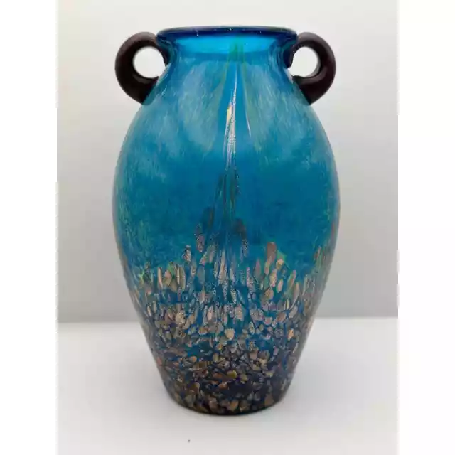 Vintage Dale Tiffany Studio Art Glass Peacock Vase Blue Green Copper Aventurine