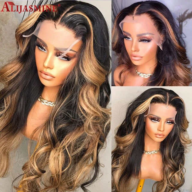 Omber Brown Human Hair Wigs Lace Frontal Wig #27 Highlight Body Wave Remy Hair