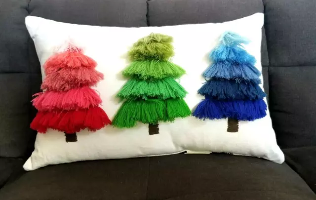 H For Happy™ Throw Pillow Ombre Christmas Tree Tassels White 12x18