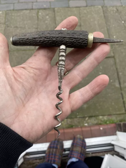 19th Century Stag Antler Corkscrew. Bar Tool,quality