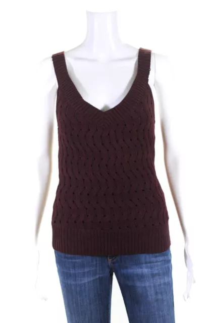 Ecru Womens Fancy Stich Tank Sweater Burgundy Red Cotton Size Medium