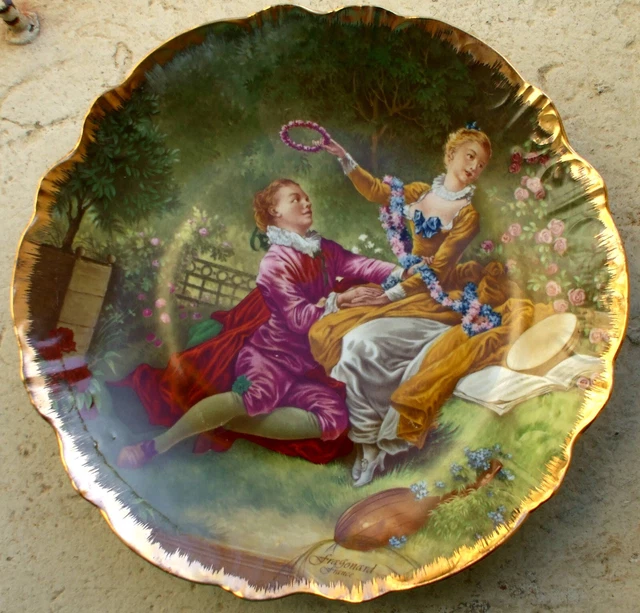 Assiette Porcelaine Vintage Limoges Ct Decor Scene Galante Fragonard .T.b.e.