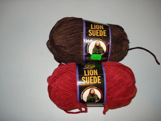 2 SKEINS LION BRAND YARN - LION SUEDE - GARNET (Dark Red) & COFFEE (Dark Brown)