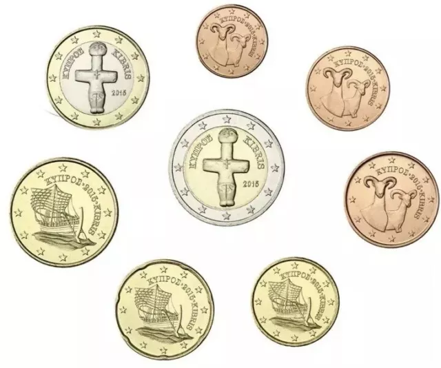 Cyprus Coins Set 8x From 2015 All 2€ Euro To 1cent In KMS Folder BUNC New