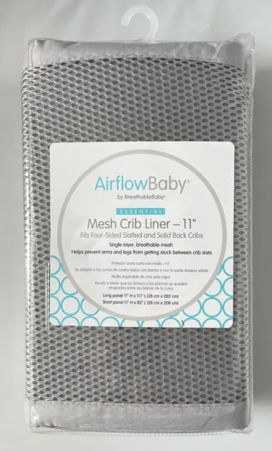 AirflowBaby de BreathableBaby gris malla plateada revestimiento de cuna de 11"" nuevo, nunca abierto
