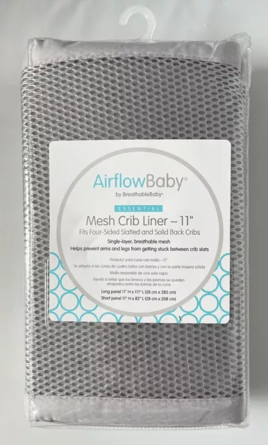 AirflowBaby de BreathableBaby gris malla plateada revestimiento de cuna de 11"" nuevo, nunca abierto