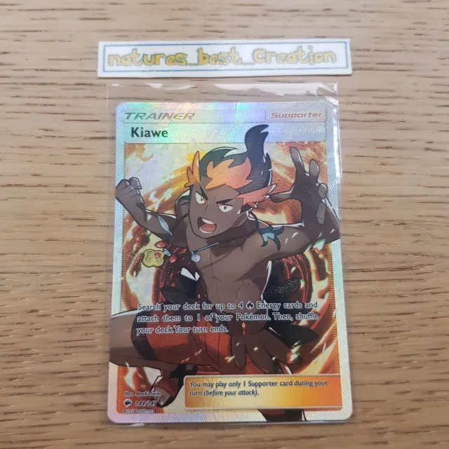 EX Condition Kiawe 144/147 Holo/Shiny Pokemon Card, Burning Shadows Set Rare