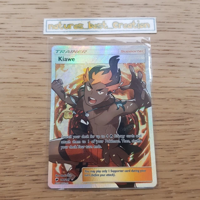 EX Condition Kiawe 144/147 Holo/Shiny Pokemon Card, Burning Shadows Set Rare