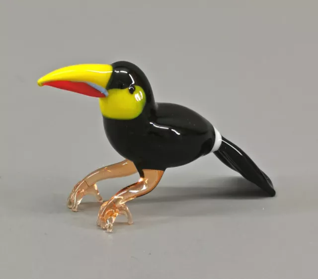 9912087-x Miniatura Vetro Figura Tucano Uccello 3x5cm Soffiato Bocca
