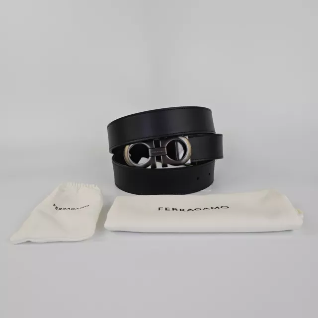 Salvatore Ferragamo 35mm Reversible Black And Brown Leather Belt New 2