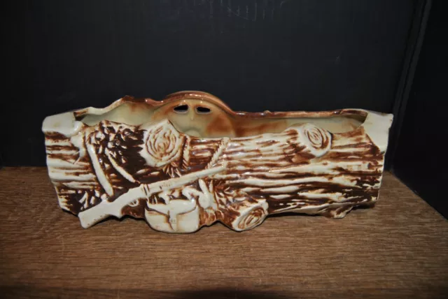 Mccoy Large Log Planter With Gun, Bag, Rabbit, Ducks From Billie & Nelson Mccoy