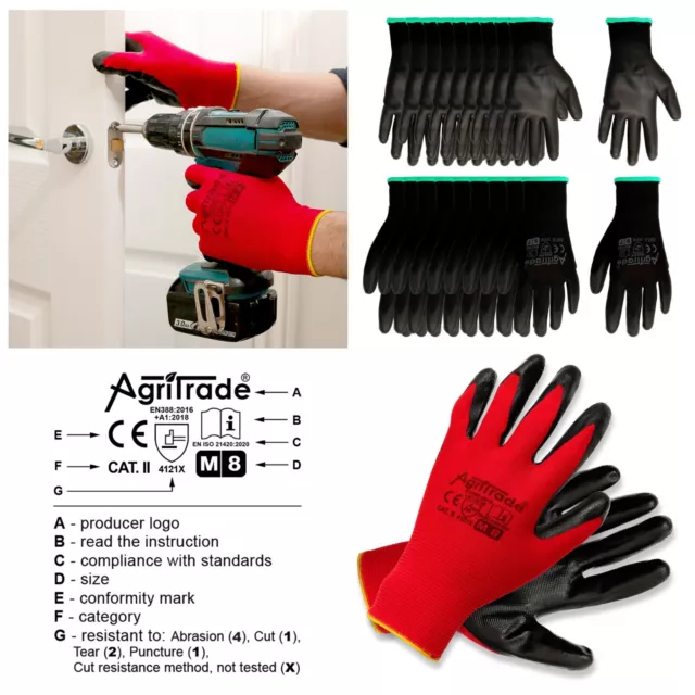 SAFETY WORK GLOVES_Nitrile Coated_Construction Transport Sorting Warehouse__AGRI