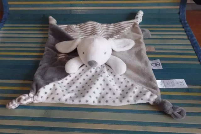 S24 / doudou plat lapin gris blanc beige étoiles OBAIBI