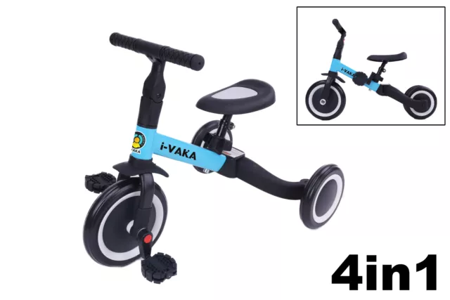 4in1 Kinder Balance Fahrrad / Trike Konvertiert Blau & Schwarz - Werkzeuglos 1-5