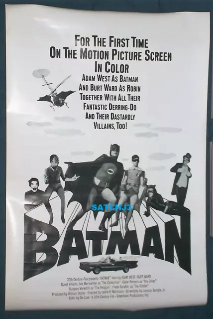 1966 Batman Movie Robin Original Poster 1 One Sheet Joker Adam West Burt Ward