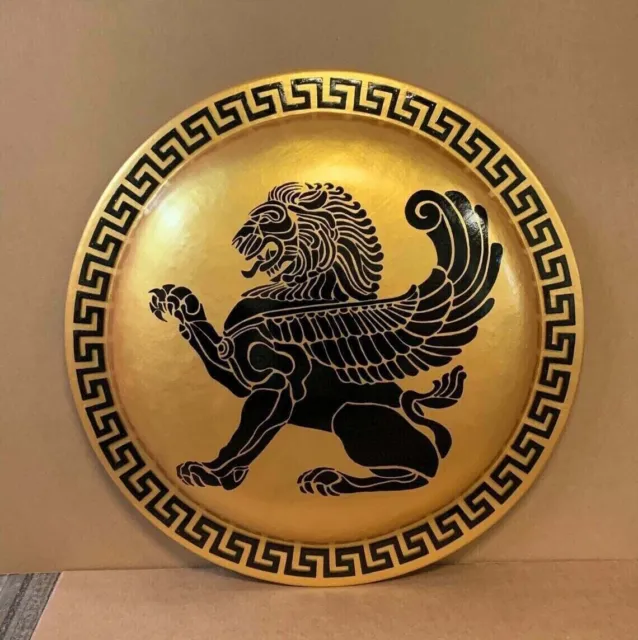 Authentic Round Shield Greek Hoplite Gold Lion Wooden Shield