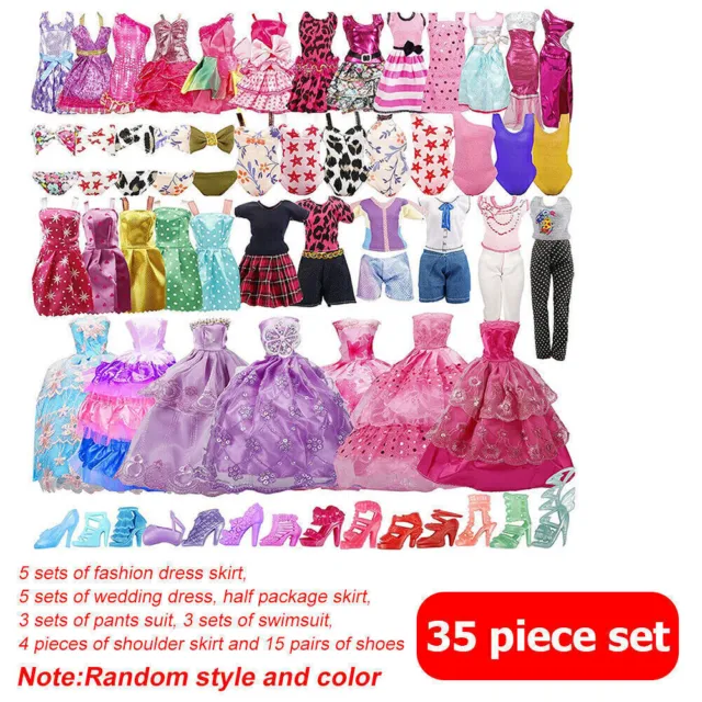 35 Pezzo Articolo per Barbie Bambole Abiti Scarpe Abbigliamento Set Accessori