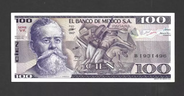 100 Pesos  Unc  Banknote From Mexico 1982  Pick-74