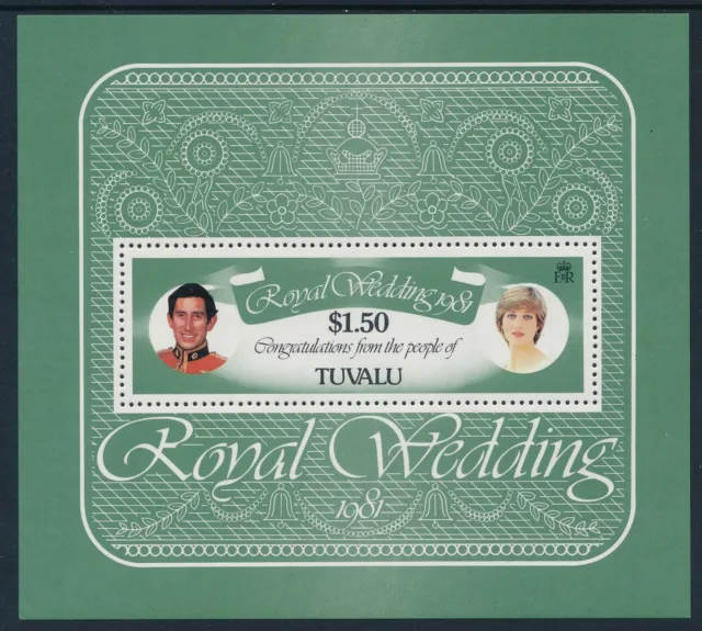 1981 Tuvalu Prince Charles & Diana Royal Wedding Mini Sheet Fine Mint Mnh