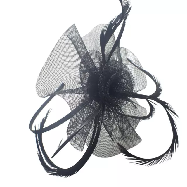 Flower Fascinator Looped Net & Feather Headband Weddings Royal Ascot 2