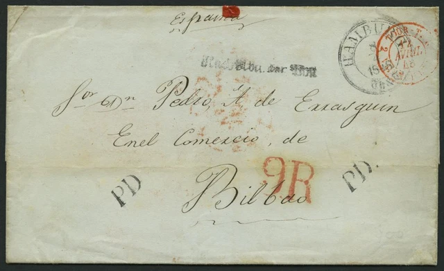 HAMBURG-THURN UND TAXISCHES O.P.A. 1848, HAMBURG Th.&T., K3 auf Brief n. Bilbao