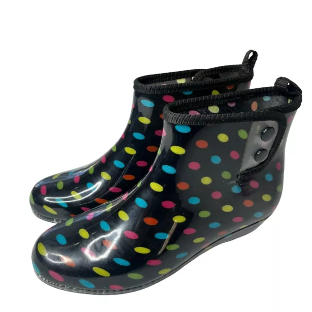 Womens Polka Dot Rain Boots Size 8 Ankle Height Plastic