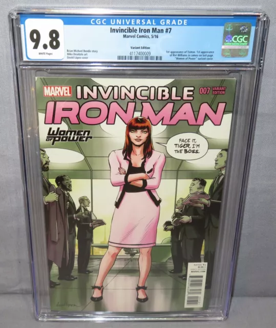 INVINCIBLE IRON MAN #7 (Riri Williams 1st app, Lopez Variant) CGC 9.8 NM/MT 2016