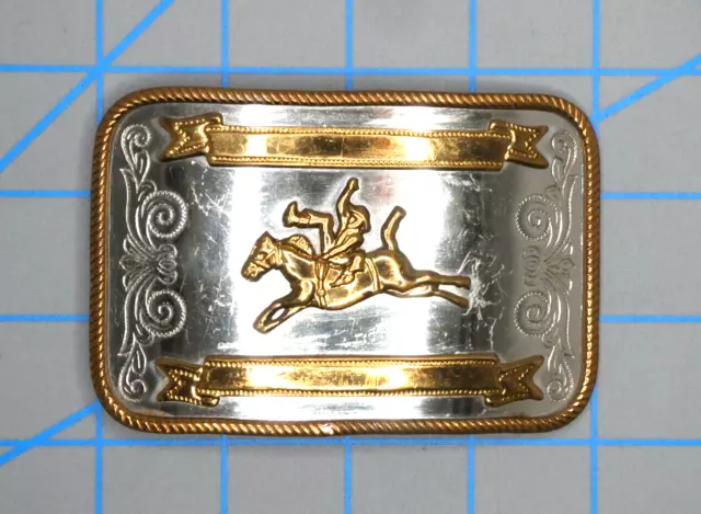 Vintage Rodeo Bronc Riding Cowboy Western Trophy Nickel Silver Belt Buckle