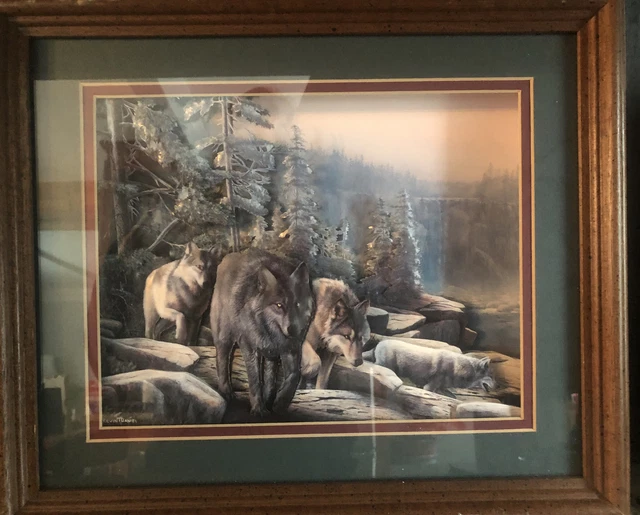 3D wolves winter scene  Kevin T  Daniel Signed framed art 14 X 12