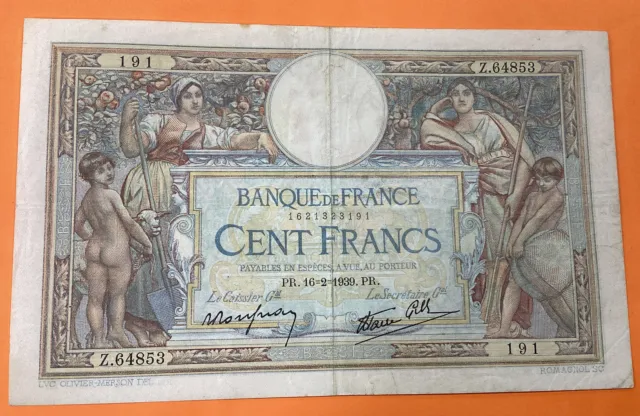 Billet 100 Francs Luc Olivier Merson 1939