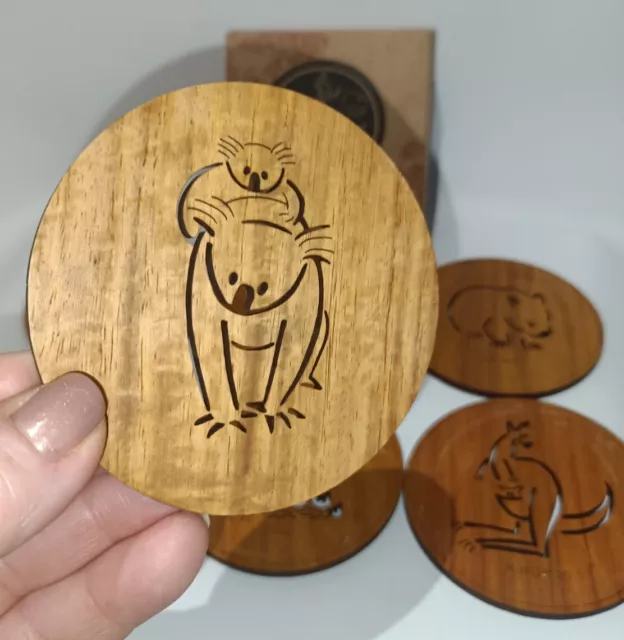 Australian Animals Lazer Cut Silky Oak Wooden Coasters by Buttonworks