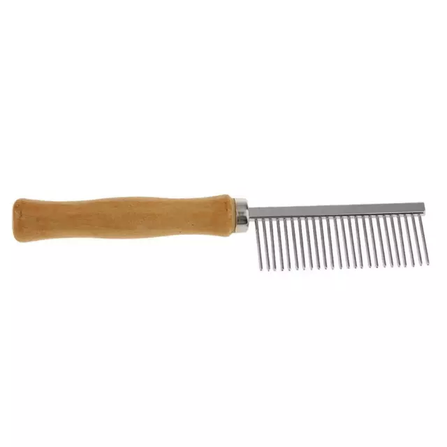 Pet Hair Flea Comb Stainless Steel Pin Dog Grooming Brush Wooden Grip Handle