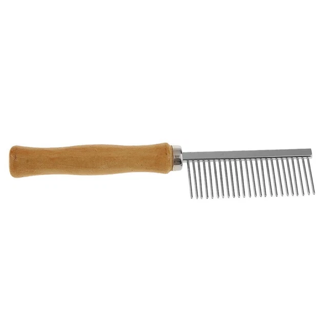 Pet Hair Flea Comb Stainless Steel Pin Dog Grooming Brush Wooden Grip Handle
